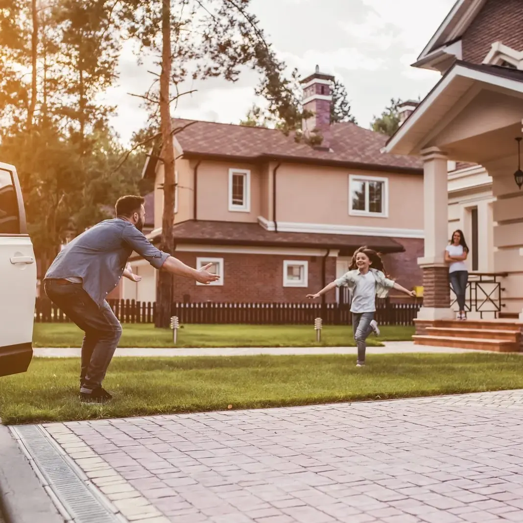 family girl running to dad